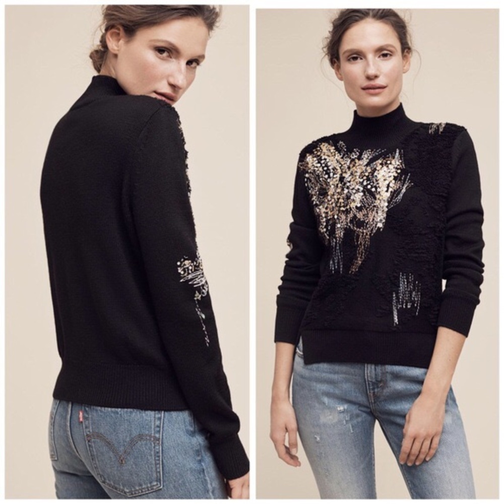 Anthropologie Knitted & Knotted Sequin Turtleneck